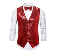 ZGXNYI Men Wedding Ball Party Sequins Suit Vests Singers Stage Performances Dress Tops(Red,L)