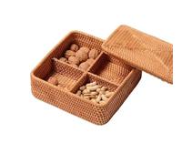 ZGXNYI Rattan Box 5 Grid Handwoven Basket For Candy Nuts Snacks Rattan Divider Storage Box With Lid Jewelry Storag Case(27 27 9CM)