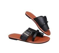 ZGXNYI Retro Clip-toe Slippers for Women Summer Flat Casual Beach Shoes Buckle Strap Rome Shoes Soft Sole Slides(Black,41)