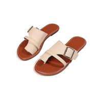ZGXNYI Retro Clip-toe Slippers for Women Summer Flat Casual Beach Shoes Buckle Strap Rome Shoes Soft Sole Slides(Beige,39)