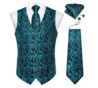 ZGXNYI Wedding Vest For Man Sleeveless V-neck Satin Luxury Men Waistcoat Necktie Pocket Square Cufflinks Clip 5 PCS(Color 2,L)