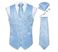 ZGXNYI Wedding Vest For Man Sleeveless V-neck Satin Luxury Men Waistcoat Necktie Pocket Square Cufflinks Clip 5 PCS(Color 21,L)