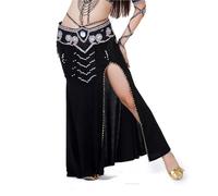 ZGXNYI Women Belly Dance Long Dress Adult Belly Dance Open Knit Full Skirt Women Split Side Long Bellydance Professional Practice Dress Costume Outfit Belly Dancer Costume Suit(Black)