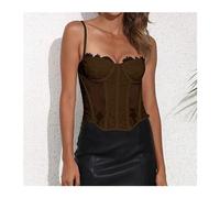 ZGXNYI Women's Corsets Women's Summer Lace Bustier Corset Spaghetti Strap Crop Top Vintage Mesh Boned Going Out Tops Sexy Korset For Female Steampunk Women's Lace up Boned Overbust(Brown,M)