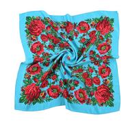 ZGYDNM Spring And Autumn Bohemian Style Flowers Head Scarf Shawl,70x70cm(Peacock blue) Russian And Ukrainian Style Square Shawls Scarves