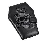 ZGYLIN Gothic Wallet Leather with Embossed Skull Bats Spiders, Coffin Wallets for Women, Punk Horror Bifold Wallets, Goth Gifts for Halloween Accessories, Black, Gothic