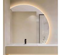 ZGYOZMNG 32 in Smart Defogging Bathroom Mirror 28 Half Moon Backlit LED Dimmable Wall Mounted Vanity with 3 Colors, HD Tempered Glass(Left Under Cut,90cm/36) (Left Under Cut 70cm/28)
