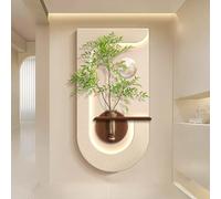 ZGYOZMNG Decorative Painting with Vase, Sandstone Wall Art, Modern 3d Wall Decor Sculpture Hydroponic Green Plant, Door Hanging Corridor Aisle Light(Brow1,60 * 120cm)