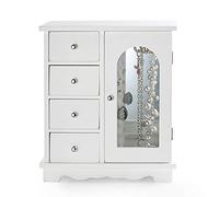 ZGZD White Jewelry Box Wooden Makeup and Accessories Organizer Girls Ring Storage with 4 Drawers and Swing Door