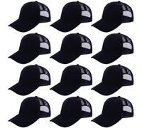 ZH 12 Pack Mesh Trucker Hats, Bulk Baseball Caps for Men and Women, Trucker Cap Wholesale, Black, One size