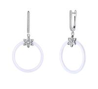 ZH1YFD 925 Sterling Silver Earrings Round White/Black Ceramic Stud Earrings For Women Female Jewelry