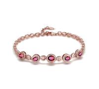 ZH1YFD Bracelets for Women 18K Rose Gold, Halo with Ruby 1.1ct Chain Bracelet For Women 16+2CM
