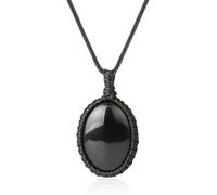 ZH1YFD Crystal Necklaces For Women, Trendy Natural Obsidian Oval Retro Pendant Necklace Reiki Chakra Necklace Dainty Rope Chain Yoga Meditation Jewelry Gift For Girl Women Men