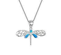 ZH1YFD Cute Female Blue White Pendant Necklace Female Necklace Retro Animal Dragonfly Wedding Necklace Pendant Necklace Jewelry Gift (Color : Blue, Size : 40cm)
