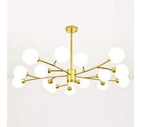 ZH1YFD Modern Globe Chandelier Mid Century Pendant Light Matte Black Finish Hanging Lamp Handblown Glass Shade Ceiling Light Fixture Nordic Chandelier Golden 15 Lights Vision