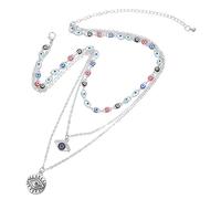 ZH1YFD Multi Layer Pendant Necklace Exaggerated Trendy Evil Eye Teen Personalized Necklaces for Women Unique Female Neck Jewelry