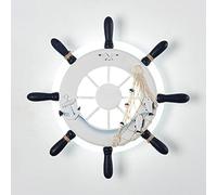 ZH1YFD Nautical Marine Rudder Ceiling Light Wall Lamp Pirate Sailor Navy Ship Adjust Warship Steering Wheel Gear LED Lamp Fishing Net Rope Decor for Child Restaurant Farmhouse Hotel (White Warm Light)