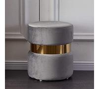 ZH1YFD Velvet Footstool Round Vanity Stool with Gold Trim Comfortable Upholstered Foot Rest Short Accent Furniture Light Grey 36x45cm (14x18inch)