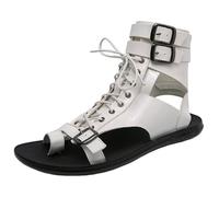 ZH8FCHAN Gladiator Sandals Roman Soldier Men Sandals Casual Non-slip Breathable Lace Up Buckle Top Beach Shoes (White,7)