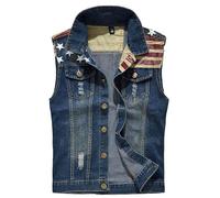 ZH8FCHAN Men's American Flag Retro Ripped Denim Jeans Vest Sleeveless Jacket (Blue,5XL)