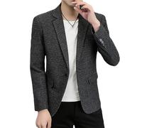 ZH8FCHAN Men's Houndstooth Plaid Slim Fit Tuxedo Prom Wedding Groom Suits Casual One Button Blazer Jacket (Black,XL)