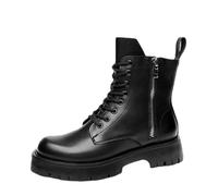 ZH8FCHAN Men's Water Barrier Winter Boot Double Zipper Black Motorcycle Biker Boots (Black 1,8)