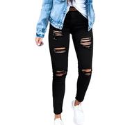 ZH8FCHAN Women's Classic High Waisted Ripped Skinny Stretch Butt Lifting Jeans Slim Fit Denim Pants (Black,XL)