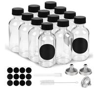 ZHABAYEN 12 Pack 2oz Glass Shot Bottles with Lids, Ginger Shot Bottles with 3 Funnel, 12 Labels, 1 Brush, Small Glass Bottle for Juice, Oils, Sauces, Whiskey, Potion, Wellness