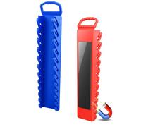 ZHABAYEN 2-Pack Magnetic Wrench Organizer, Total Hold 24 Slots Wrenches Rack Tool Trays, SAE (1/4'' to 15/16''), Metric (6mm to 24mm), Red/Blue Wrench Holder Set for Tool Box Drawer