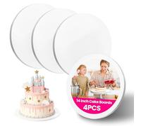ZHABAYEN 4 Pack White Cake Boards 14 Inch Round, 0.5 Inch Thick Cake Drums