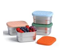 ZHABAYEN 4Pcs Small Stainless Steel Food Storage Containers 230ml, Snack Pots with Leakproof Slicone Lids, Portable Snack Containers Reusable Fruit for School Work Travel