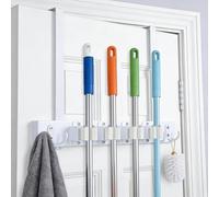 ZHABAYEN Broom Holder Wall Mounted, Broom Holder Over The Door, 4 Racks & 2 Hooks, Tool Rack Organizer for Closet Garage, Laundry Tool Storage, Kitchen Decor