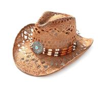 ZHABAYEN Straw Cowboy Hat with Three Decorative Bands, Shapeable Brim Cowboy Hat for Womens, Mens Straw Hat for Party, Beach
