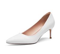 Zhabtuc Kitten Heel Low Pumps 2.4 Inch Closed Pointed Toe Short Sexy Comfort Women Dressy Shoe at Work Office Date Prom Party Wedding Church, White Matte, 6.5 UK