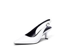 Zhabtuc Women's Pumps 2.4 Inch Slingback Kitten Heels Closed Pointed Toe Low Heels for Bridal Dress Wedding Pumps Shoes, White Patent, 5 UK