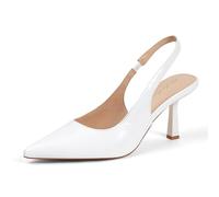 Zhabtuc Women's Slingback Kitten Heel,3 inch Sexy Pointed Closed Toe Stilettos Pumps Slip on Elastic Strap Wedding Party Dress Sandals Shoes, White, 7.5 UK