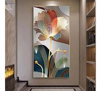 Zhadongli Art Nordic Abstract Flower Modern Canvas Painting Luxury Gold Lines Frameless Wall Art 80x160cm (31x63in) Living Room Decor