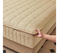 ZHAIJYLI King Size Mattress Cover with Zip Customizable Zipped Quilted Mattress Protector 40cm Deep Fitted Sheets Zippered Mattress Topper Cover Fully Encased Mattress Encasement (150x200+35cm,Beige)