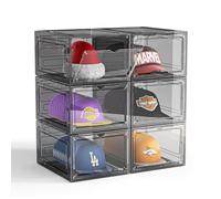 ZHAIXIAONIAN Hat Organizer Box for Baseball Caps, 6 Pack Plastic Hat Storage Display Case with Magnetic Door, Hat Holder Rack for Closet, Snapback Organizer, Hold 8 Caps Each, Black