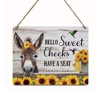 ZHAMEN Funny Bathroom Decor Donkey Sunflower Decor Wooden Wall Sign Farmhouse Wall Hanging Plaque Sign for Home Coffee Backyard Office Bathroom Bedroom Bar Cafe Garage Restroom Toilet