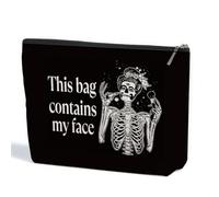 ZHAMEN Goth Gifts Funny Skeleton Skull Makeup Bag, Goth Accessories Spooky Gifts Gothic Cosmetic Bag, Halloween Party Favors, Black 01246, 10.5"x 7"x 2.5"