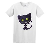 Zhan Zai Cute Halloween Cat Printed Casual Round Neck T Shirt White L