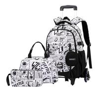 ZHANAO Boys Rolling Backpack Classic Trolley Bookbags for Kids Multiple Pockets Backpack with Wheels Schoolbag for Students, 3pcs-anime-6wheels, 6 Wheels, Modern, Custom