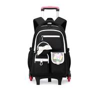 ZHANAO Rolling Backpack for Girls Kids Backpack with Wheels Cute Girls Trolley Bags Rolling School Bag for Elementary Middle, Black 6 Wheels, 46cm (H) x 22cm (W) x 32cm (L), Modern