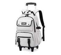 ZHANAO Solid-color Rolling Backpack for Boys Schoolbag for Middle School Students Trolley Bookbags for Elementary Boys, White-2 Wheels, 2 Wheels