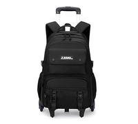 ZHANAO Solid-color Rolling Backpack for Boys Schoolbag for Middle School Students Trolley Bookbags for Elementary Boys, Black-6 Wheels, 6 Wheels