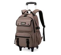 ZHANAO Solid-color Rolling Backpack for Boys Schoolbag for Middle School Students Trolley Bookbags for Elementary Boys, Brown-2 Wheels, 2 Wheels