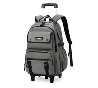 ZHANAO Solid-color Rolling Backpack for Boys Schoolbag for Middle School Students Trolley Bookbags for Elementary Boys, Gray-2 Wheels, 2 Wheels