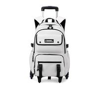 ZHANAO Solid-color Rolling Backpack for Boys Schoolbag for Middle School Students Trolley Bookbags for Elementary Boys, White-6 Wheels, 6 Wheels