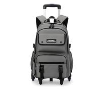 ZHANAO Solid-color Rolling Backpack for Boys Schoolbag for Middle School Students Trolley Bookbags for Elementary Boys, Gray-6 Wheels, 6 Wheels